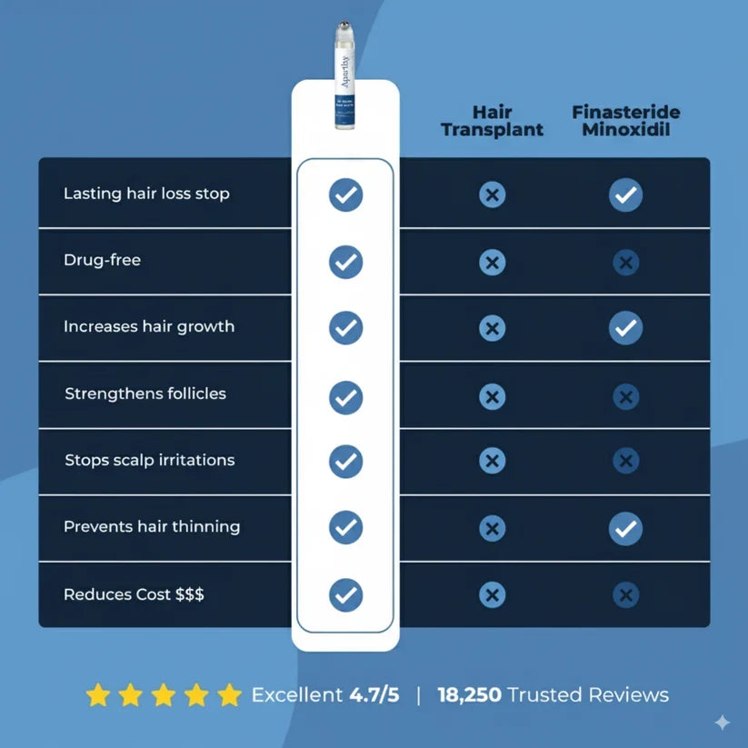 Roll-on serum vs hair transplant vs finasteride/minoxidil comparison